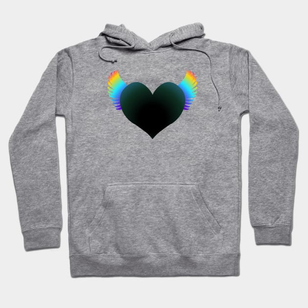 Black Heart on Rainbow Wings Hoodie by RawSunArt